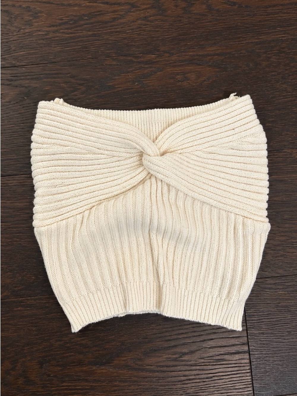 Cream Ribbed Twist-Front Knit Tube Top Sweater